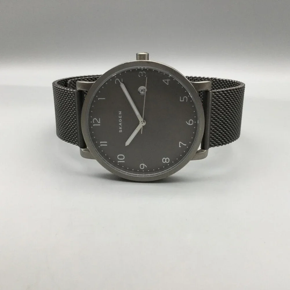 Skagen Hagen SKW6307 Mens Watch 40mm Gray Dial Titanium Mesh Date New Battery